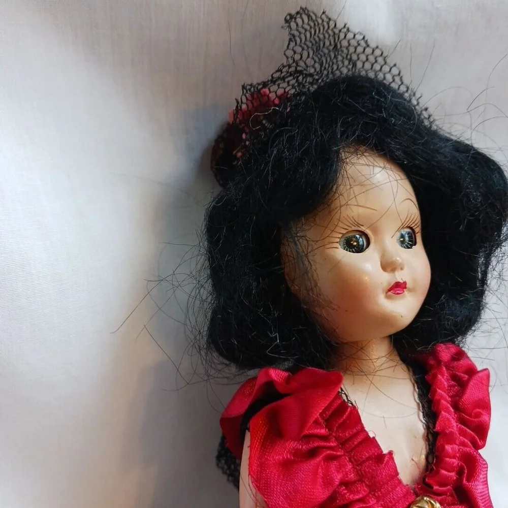 Vintage Spanish Flamenco Senorita Doll Red Dress 8 in